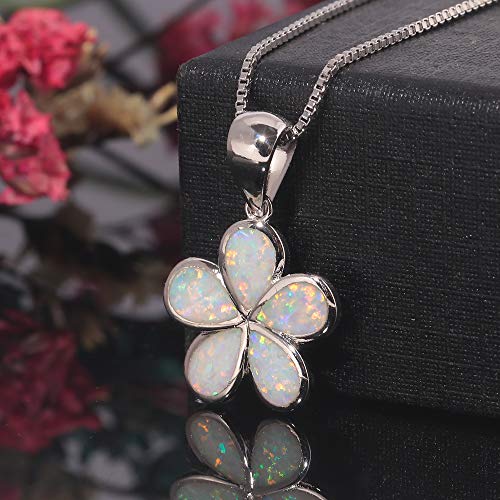 CiNily Opal Leaf/Flower Pendant Necklace for Women Silver Plated Jewelry Gift - color: Flower-White