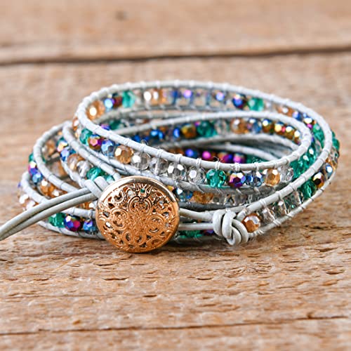 YGLINE Natural Stone Wrap Bracelet for Women Boho Bracelets Healing Crystal Beaded Bracelet Adjustable 3/5 Wraps Bracelet Handmade Birthday Gifts for Women - color: Crystal(5 wraps)