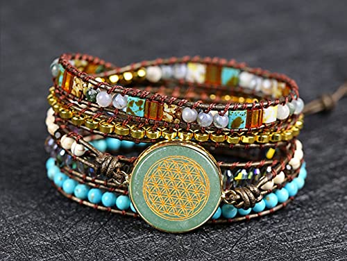 Women Wrap Bracelets Boho Natural Stone Jasper Turquoises Strand Bracelet Jewelry Collection - color: Aventurine