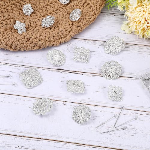 124 Pcs Rhinestone Brooch for Bouquet, Flower Brooch Rhinestone Diamond Brooches Crystal Corsage Boutonniere Stick Pins Embellishments for Crafting Wedding Decor Supplies(Silver)