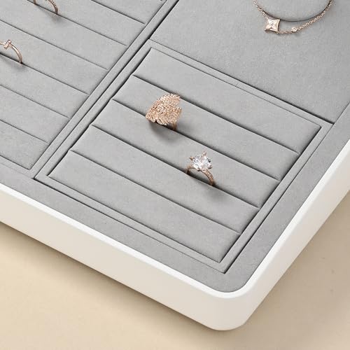 Microfiber Ring Display Stand Small Ring Tray Showcase | Jewelry Display Home Organizer Gray - size: 5.49" x 5.51" x 0.78"