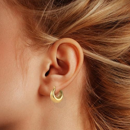 6 Pairs Gold Hoop Earrings for Women, 14K Gold Plated Huggie Hoop Earrings Set Hypoallergenic Lightweight Chunky Open Hoops Jewelry for Gift - color: Gold Earrings