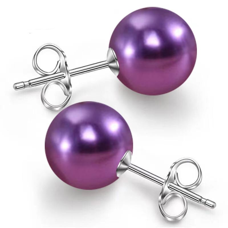 Pearl Stud Earrings Multicolor Shell Beads Pearl Hypoallergenic Stud Earrings Ocean Shell Pearl Jewelry - color: Dark Purple