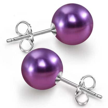 Pearl Stud Earrings Multicolor Shell Beads Pearl Hypoallergenic Stud Earrings Ocean Shell Pearl Jewelry - color: Dark Purple