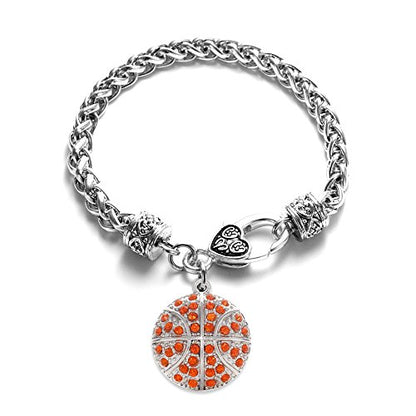 Silver Customized Charm Bracelet with Cubic Zirconia Jewelry - style: Basketball