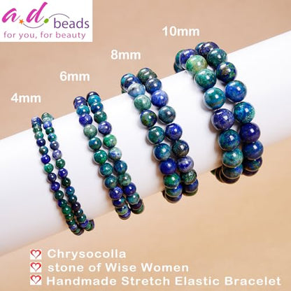 AD Beads Handmade Gemstone Stretch Elastic Bracelet Crystal Healing Reiki Nature's Beauty and Spiritual Essence Unisex (6mm, Chrysocolla (Wise Women)) - color: Chrysocolla (Wise Women), size: 6mm