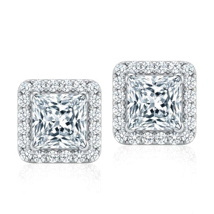 LeCalla 925 Sterling Silver CZ Stud Earrings for Women | Cubic Zirconia Halo & Heart Stud Earring | Rhodium-Plated Silver Jewelry for Her Mom Wife - color: Square Cubic Zirconia Studs