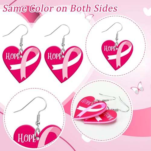 8 Pairs Breast Cancer Awareness Acrylic Earring for Women | Pink Ribbon Dangle Earrings, Breast Cancer Awareness Jewelry Gifts Activities Accessories, Lightweight Acrylic, Double Side - style: Breast Cancer Awareness