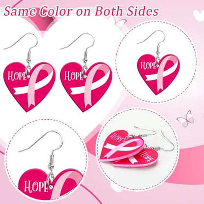 8 Pairs Breast Cancer Awareness Acrylic Earring for Women | Pink Ribbon Dangle Earrings, Breast Cancer Awareness Jewelry Gifts Activities Accessories, Lightweight Acrylic, Double Side - style: Breast Cancer Awareness