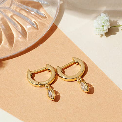 PAVOI 14K Gold Plated Huggie Hoop Earrings with Charms for Women - 925 Sterling Silver Posts Dainty Motif Huggie Hoop Dangle Earrings - Lightweight Dangle Drop Jewelry with Cubic Zirconia - style: Marquise