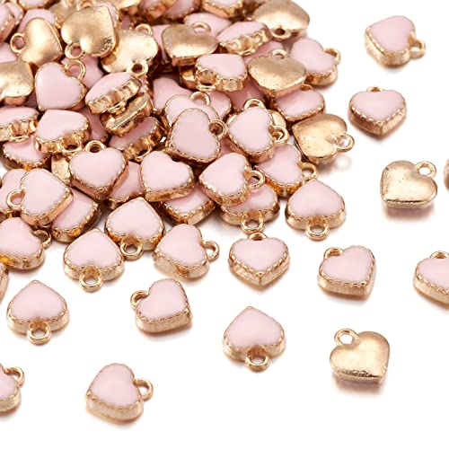 Cheriswelry Mini Heart Charms Enamel Love Heart Alloy Pendants Valentine Dangle Charms for DIY Earring Bracelet Necklace Jewelry Making - color: Pink