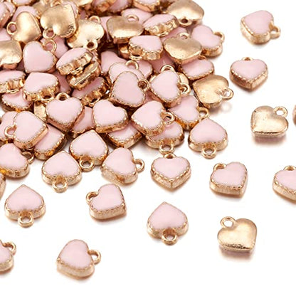 Cheriswelry Mini Heart Charms Enamel Love Heart Alloy Pendants Valentine Dangle Charms for DIY Earring Bracelet Necklace Jewelry Making - color: Pink