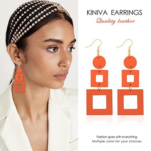 KINIVA Leather Dangle Earrings for Women Trendy, Lightweight Leaf Circle Lightning Earrings Drop, Jewelry Gifts for Women - color: 38 Orange