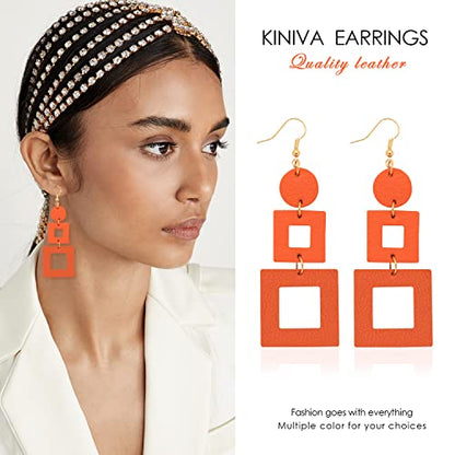 KINIVA Leather Dangle Earrings for Women Trendy, Lightweight Leaf Circle Lightning Earrings Drop, Jewelry Gifts for Women - color: 38 Orange
