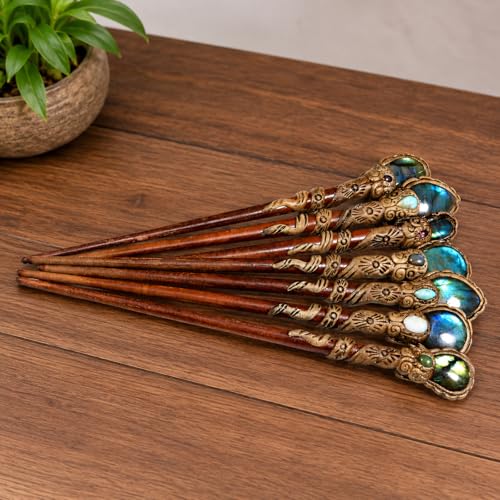 1 Pcs Crystal Point Hair Stick Set, Natural Labradorite Gemstone Hair Pins, Handmade Wooden Hair Forks, Boho Hair Accessories for Women, Decorative Bun Holder, Gift for Her
