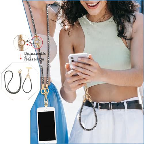 Crystal Phone Strap Crossbody Rhinestone Anti Theft Layered Strap Crossbody Cell Phone Neck for Women (Black) - color: Black