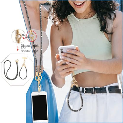 Crystal Phone Strap Crossbody Rhinestone Anti Theft Layered Strap Crossbody Cell Phone Neck for Women (Black) - color: Black