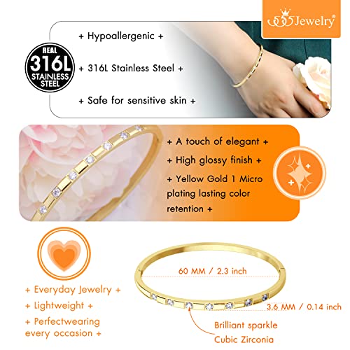 555Jewelry Stainless Steel Thin CZ Cuff Hinged Bangle Bracelet for Women - color: Gold