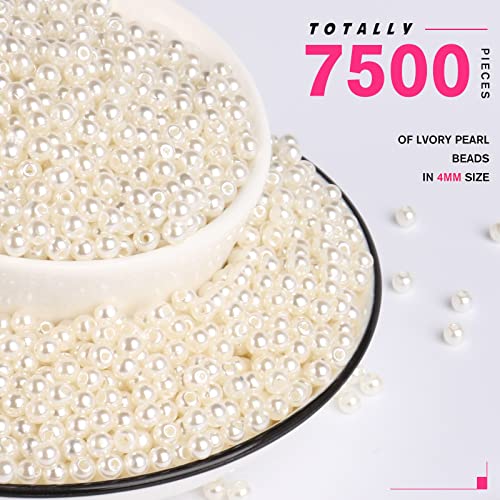 7500PCS Pearl Beads for Jewelry Making 4mm Small Seed Beads Bulk | Round Faux Pearls Beads with Holes for Bracelet Necklace Earrings Crafting - color: ivory(4mm)