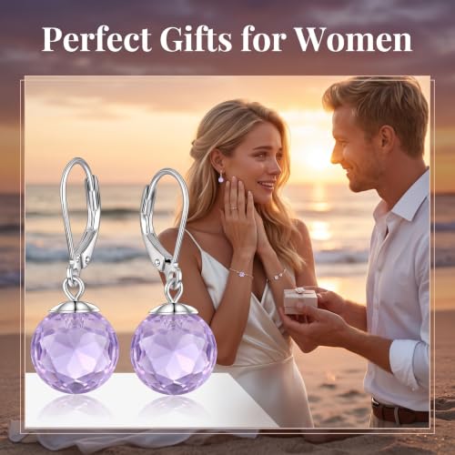 Pearl Leverback Earrings for Women Dangle Round Gemstone Earrings Birthstone Jewelry Gift Anniversary for Her - color: 06 June birthstone