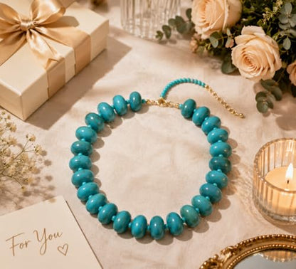 Chunky Acrylic Beaded Necklace for Women, Boho Oversized Disc Fake Turquoise Resin Bead Chain Statement Choker Lightweight Adjustable Summer Beach Jewelry Gift - color: Oversize Disc Blue