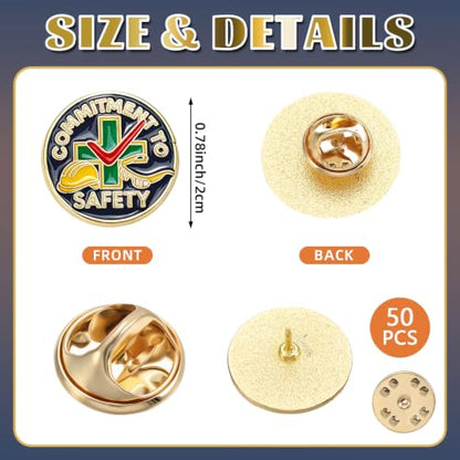 12/24/50 Pack Commitment to Safety Award Employee Gold Enamel Lapel Pin Safety Recognition Lapel Pins Reward Gifts Staff Appreciation Recognition Award Gifts 7/8 Inch - style: Helmet