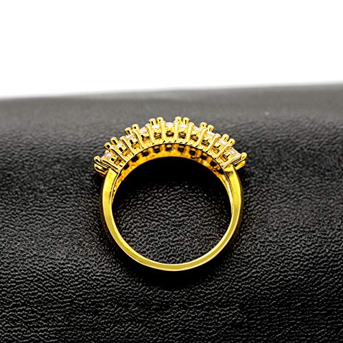 Uloveido Beautiful Women's 7 Stones Wedding Band Oval Cubic Zirconia Engagement Anniversary Rings J501 - color: Gold-Champagne
