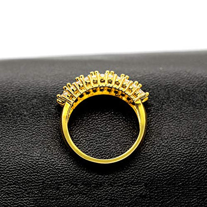 Uloveido Beautiful Women's 7 Stones Wedding Band Oval Cubic Zirconia Engagement Anniversary Rings J501 - color: Gold-Champagne