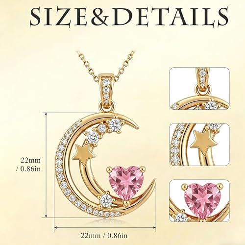 Midari 18K Gold Moon Star Necklace Moon Star Pendant Necklace with 12 Months Birthstones Moons Jewelry Gifts for Women Mom Her - color: 10-October