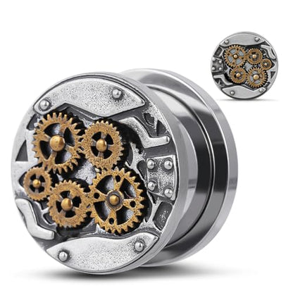 COOEAR Stainless Steel Ear Tunnel and Plug, Flesh Gauges for Earrings, Industrial Gears Design Piercing Expander Stretchers. - color: S8708G, size: 9/16" (14mm)