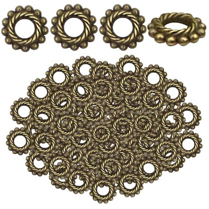 BronaGrand 100pcs 8mm Spacer Beads Tibetan Alloy Bead Spacers for DIY Necklace Bracelets Crafting,Gear-Shaped - color: Bronze