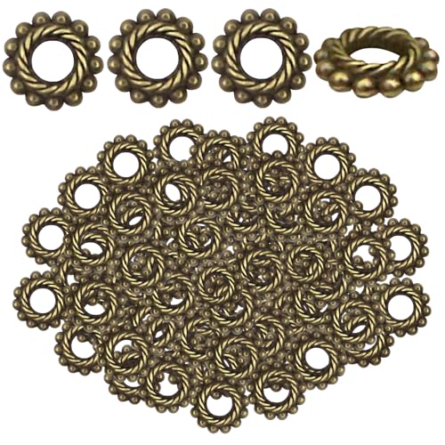 BronaGrand 100pcs 8mm Spacer Beads Tibetan Alloy Bead Spacers for DIY Necklace Bracelets Crafting,Gear-Shaped - color: Bronze