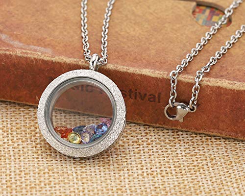 Jovivi 25mm/30mm Living Floating Memory Glass Locket Necklace - Stainless Steel Secure Buckle Closure - color: 25mm(Matte Locket)