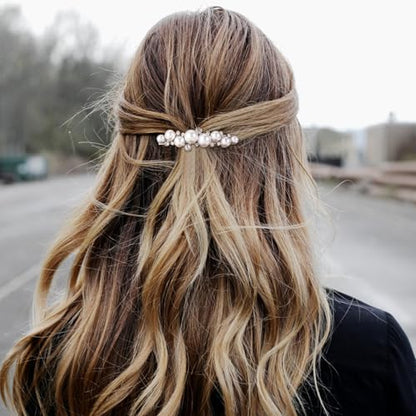 Pearl Hair Clips for Women, Vintage Silver Plated Pearl Barrettes, Non Slip Elegant Bridal Hair Clip for Wedding Party Prom - 1pc