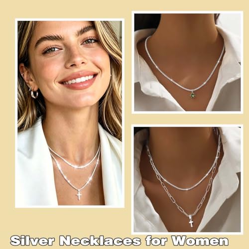 Layered Plated Silver Cross Necklace Sparkle Chain Dainty Jewelry for Women - color: C-Style