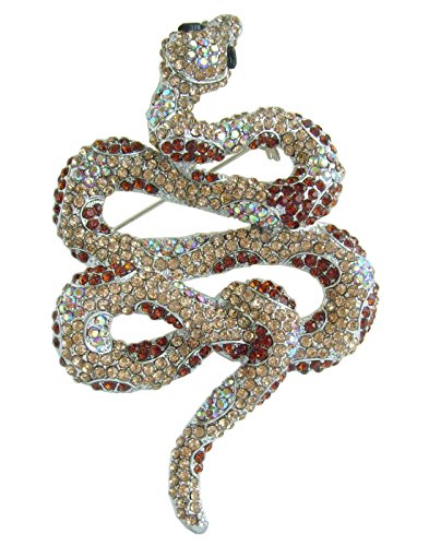 Classic 3.94" Unique Animal Snake Brooch Pin Pendant Austrian Crystal BZ5847 - color: Silver-Tone Yellow