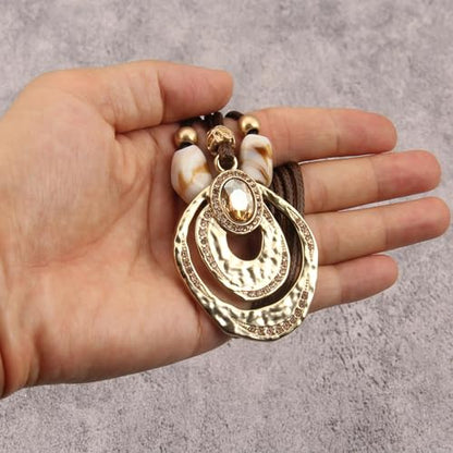 Bohemian Necklaces for Women Long Leather Necklace with Large Pendant Chunky Boho Hippie Jewelry Pendant Chocker Necklace - style: Big Chunky Boho Necklace