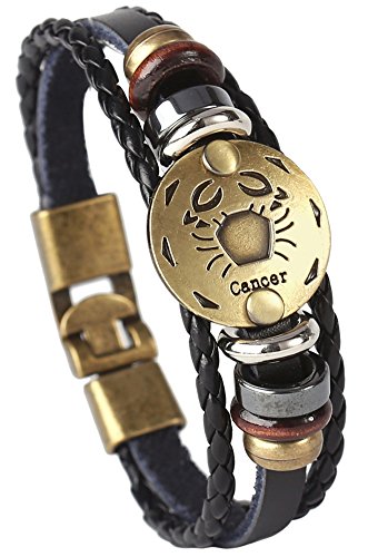 Punk Alloy Leather Bracelet for Constellation Braided Rope Bracelet Bangle - style: Cancer