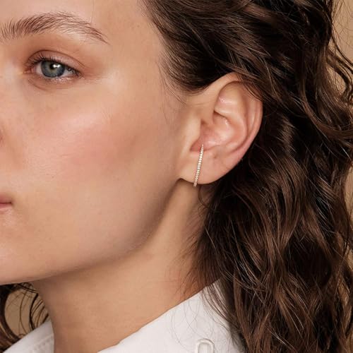 KELMALL 14K Gold Plated CZ Ear Climber Earrings for Women – Curved Bar Cuff Stud Earrings, Sparkly Cubic Zirconia Arc Climber, Minimalist Statement Jewelry - color: Cubic Zirconia - Gold