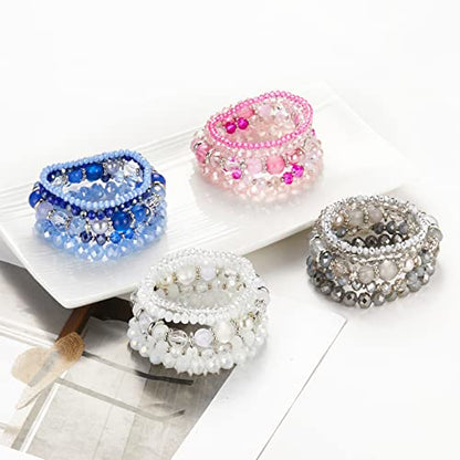 Noessla Beaded Boho Stretch Bracelet Colorful Stackable Crystal Beads Bracelets Trendy Costume Jewelry Mothers Day Gifts for Women - color: 21-Sapphire