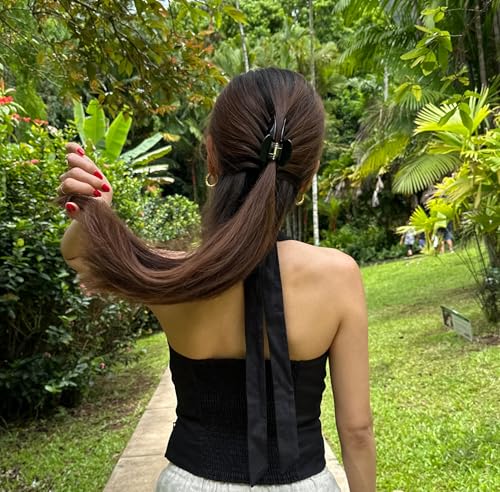 Luxury Black Claw Clip for Women | Our Large 4 Inch Hair Clip Creates Beautiful Half Ups, Secure Updos & Chic Daily Styles | Premium Acetate Claw with Secure Hold & Snag Free Teeth for Easy Styling - color: Black