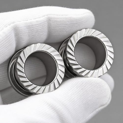 ARTFAN Black Silver Ear Gauges, 4PCS Stainless Steel Screw Plugs Tunnels Gauges for Stretched Ears, Ear Gauges Stretcher for Women Men, Hypoallergenic Body Piercing Jewelry - size: 5/8in (16mm)