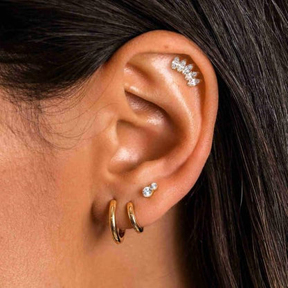 G23 Titanium 16G Tragus Conch Piercing Jewelry Flat Back Stud Earrings | Hypoallergenic CZ Nose Dangle Helix Medusa Lip Labret Body Piercing Jewelry, 14K Gold Plated, Silver, 6 and 8 mm Post Length - color: Marquise Flow-14K Gold