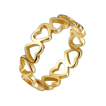 Love Plain Stacking Band Statement Wedding Promise Ring For Women | Stainless Steel, Cute Hollow Heart Design,Waterproof,Tarnish Resistant,Gift For Mother’s Day, Valentine’s Day, Christmas - color: Gold Link Hearts