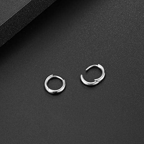 Black Hoop Earrings for Men 8mm 10mm 12mm – Surgical Stainless Steel Hypoallergenic Mens Small to Medium Hoop Earrings Set (3 Pairs) - style: H:1pair,size:8mm,color:steel