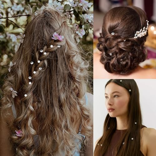 60 Pieces Spiral Rhinestone Hair Studs Gems Twists Coils Hair Clips Diamond Pearl Swirl Hair Pins Crystal Hair Jewels Accessories for Wedding Bridal Prom Party