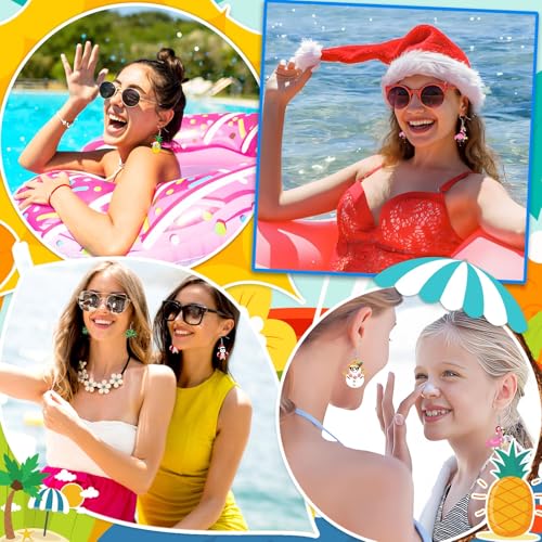 8 Pairs Summer July Christmas Acrylic Earring for Women | Pineapple Tree Santa Claus Earrings, Christmas in Summer Jewelry Gifts Party Accessories, Lightweight Acrylic, Double Side - style: july Christmas