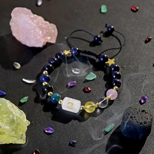 Zodiac Bracelets for Women 12 Constellations Healing Crystal Stone Beads Bracelet Birthday Zodiac Gifts Horoscope Spiritual Bracelet - color: Libra-2