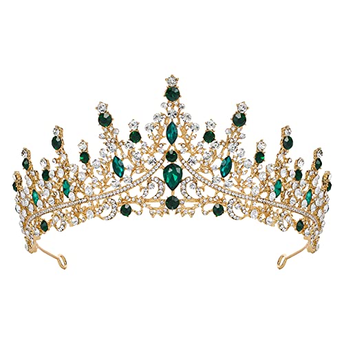 SWEETV Crystal Wedding Tiara for Women, Royal Queen Crown Headband, Rhinestone Princess Hair Accessories for Prom Birthday - color: 2.Green