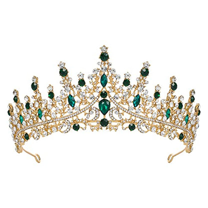 SWEETV Crystal Wedding Tiara for Women, Royal Queen Crown Headband, Rhinestone Princess Hair Accessories for Prom Birthday - color: 2.Green